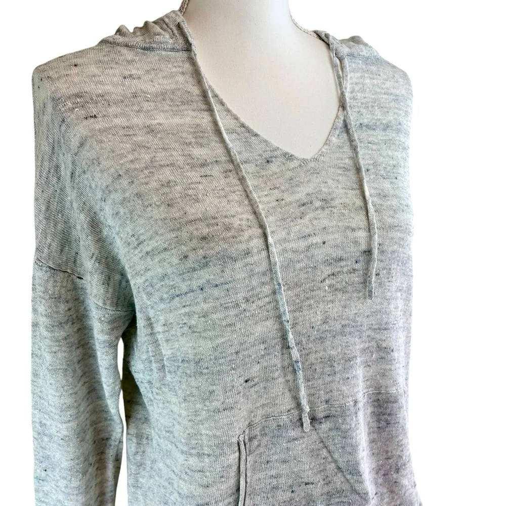HAVEN WELL WITHIN Gray Linen Hoodie Hooded Sweater Sz M Beach Casual Sheer Light